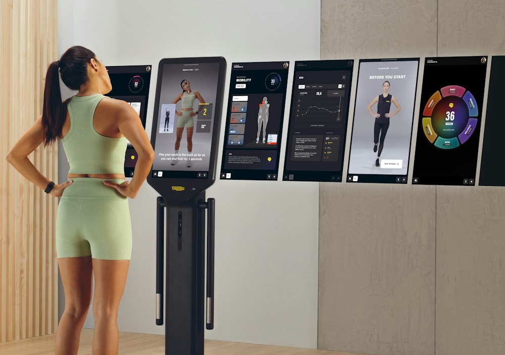 Technogym Checkup assessment station demonstrating a mobility assessment.